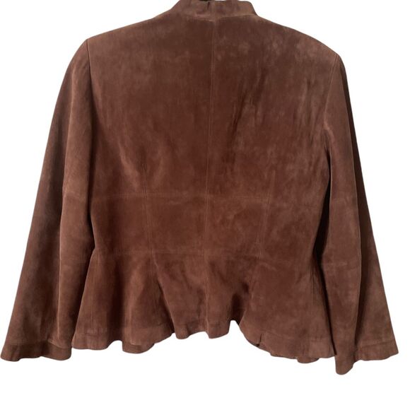 Brown Suede Jones New York Open Front Ruffled Blazer M - Picture 5 of 5